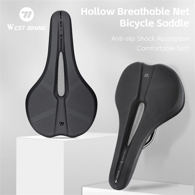 For Simple Hollow Breathable Net Anti-slip Shock PU Leather Bicycle Saddle for Road Bike MegaBDM