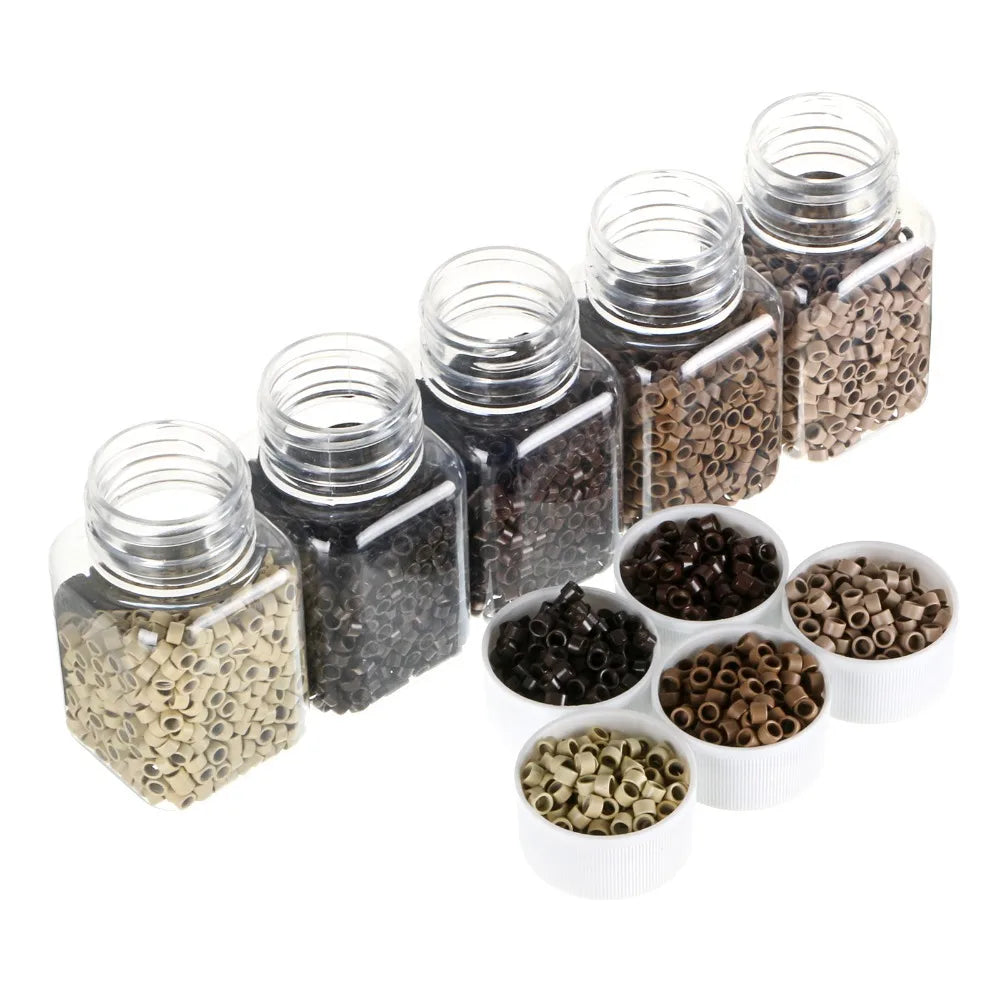 Wholesale 1000pcs/bottle 5*3*3mm Aluminium Silicone Lined Micro Links Rings Beads Nano Hair Extensions Tool Micro Ring