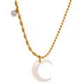 JINYOU 1343 Stainless Steel White Shell Moon Pendant Necklace Unique 18k Gold Plated Beads Chain Zircon Collar  Delicate Jewelry