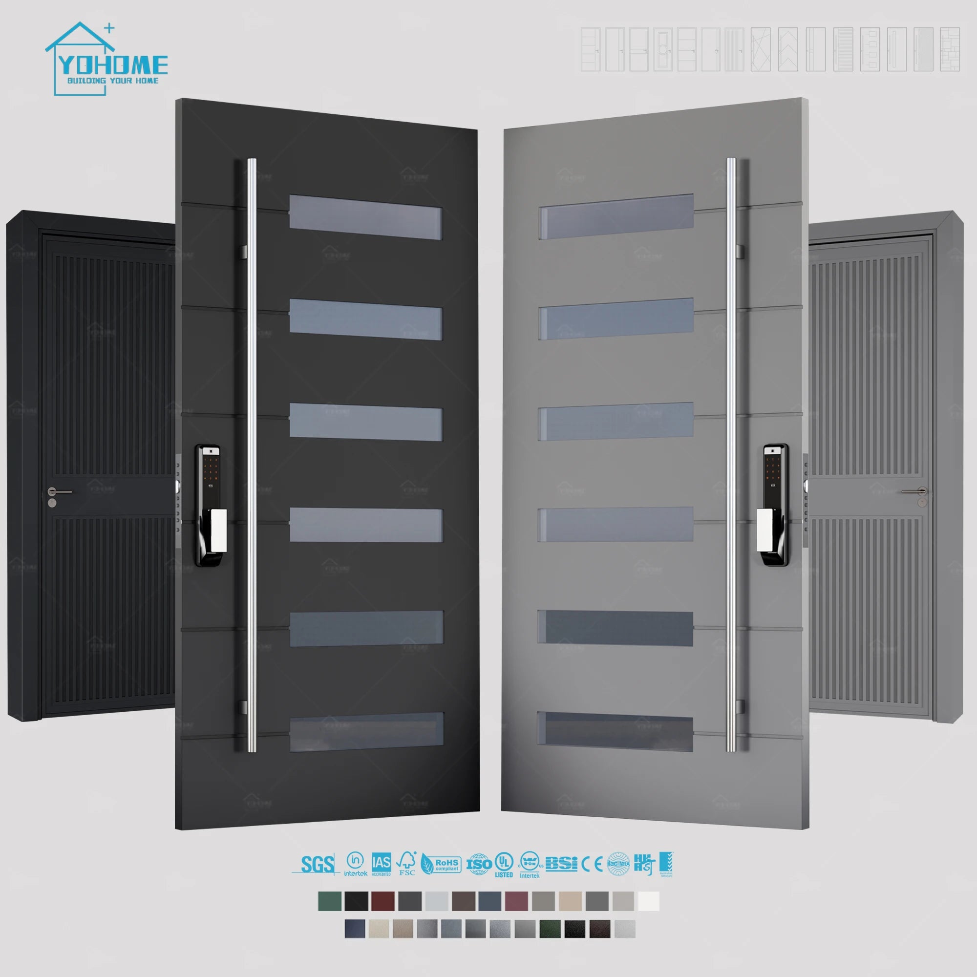 Foshan Yohome Wholesale Residential Security Exterior Front Entry Doors of House Contemporary Pivot Modern Entry Door