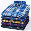 RNSHANGER Casual Plaid Shirts for Men's Long Sleeve Cotton Fashion Single Patch Pocket Design Standard-Fit Thick Flannel Shirt