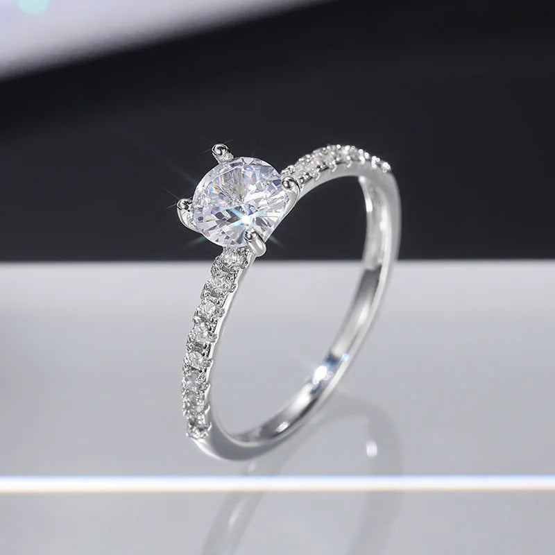 European and American Simple Zircon Engagement Wedding Copper Plated Platinum Diamond Ring