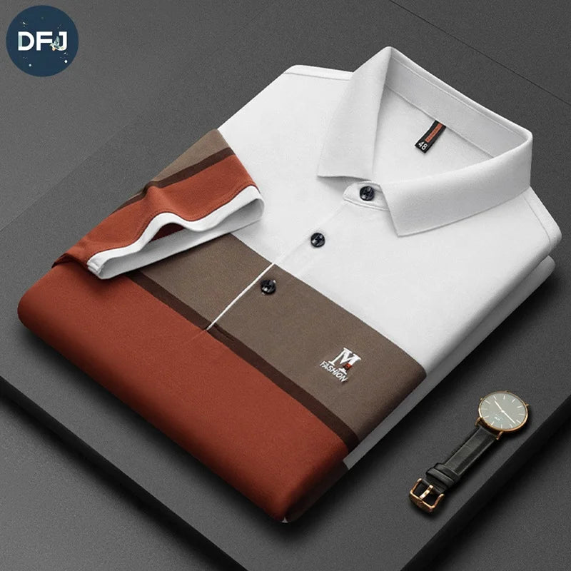 High Quality Cotton Fabric Strip Men's Business Casual Short Sleeve for  Shirt Elastic Collar for Men Embroidered Knitted