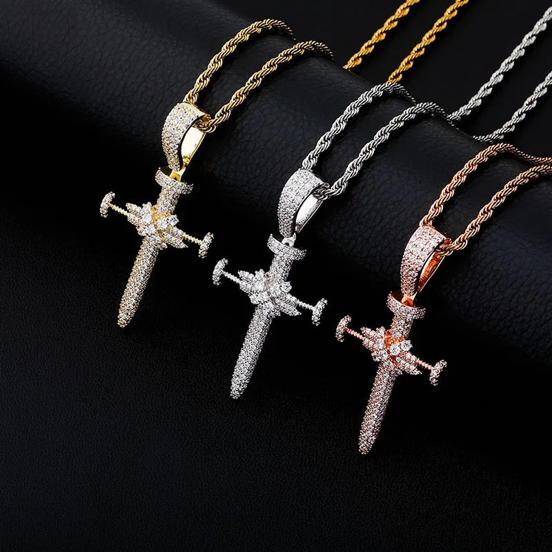 Top Design Hip Hop Cross Pendant Necklace Micro Pave Cubic Zircon Pendant With Tennis Chain Fashion Jewelry for Gift