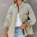 Autumn and Winter New Women's Quilted Woven Finished Denim Ripped Shirt Jacket with Long Sleeve Casual Design
