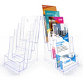 Factory Supply Thick Clear Plastic Table/Wall Mount 4 Tier 1/3 A4 Brochure Holder Card Display Stand