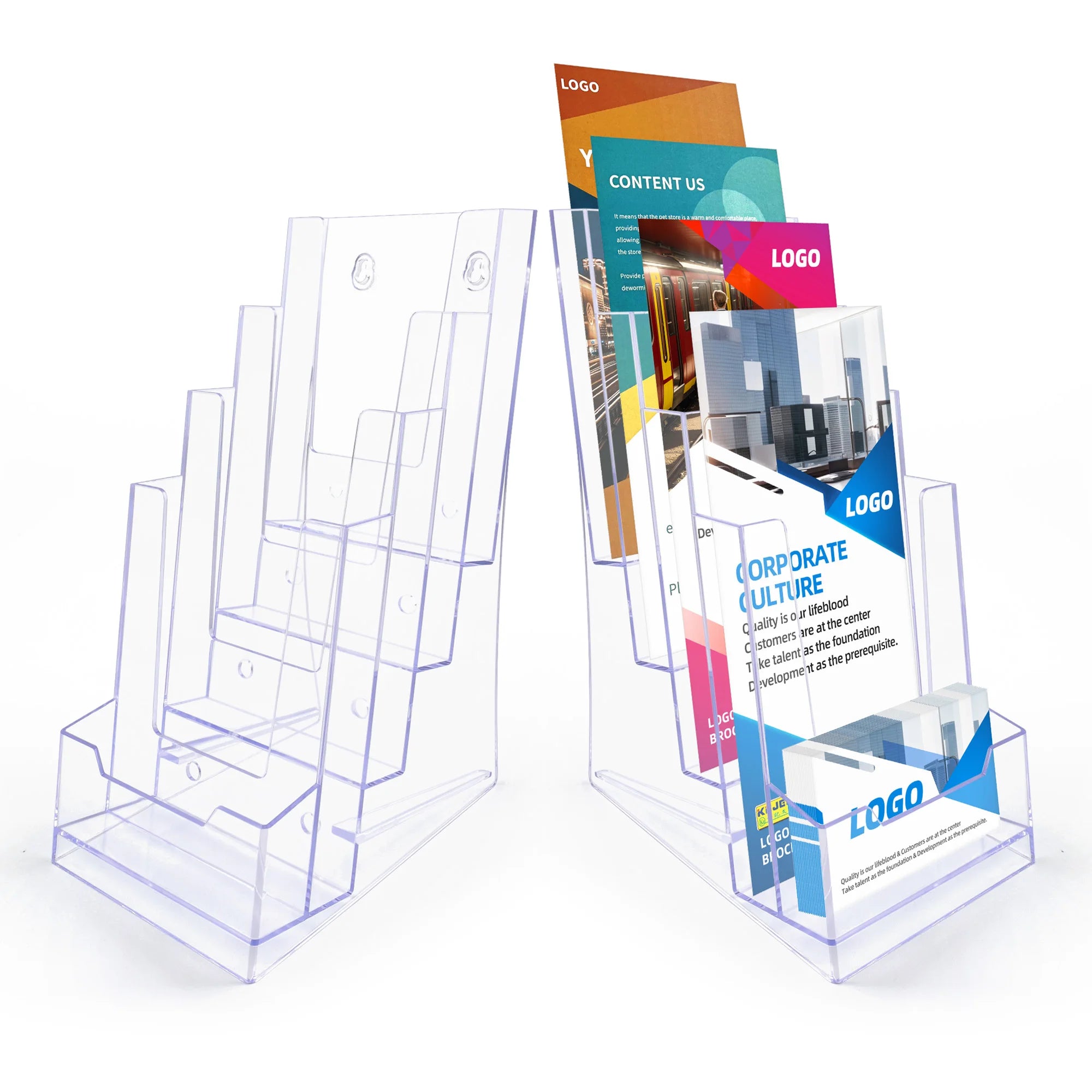 Factory Supply Thick Clear Plastic Table/Wall Mount 4 Tier 1/3 A4 Brochure Holder Card Display Stand