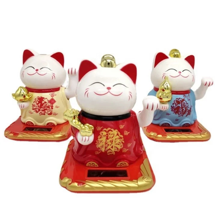 9.3*8.3*10cm Holiday Decoration Solar Power Shake Hand Shop Gift Plastic Solar Power Lucky Cat for Car Decor SCULPTURE