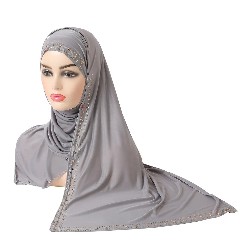 Zifeng OEM Bufandas Mujer De Senten Diamond Plain Ice Silk Arabic Scarf
