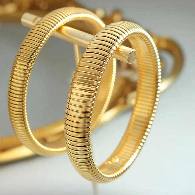 BS2048 Trendy Waterproof Non Tarnish 18K Gold Plated Stainless Steel Elastic Bracelet Bangle for Women
