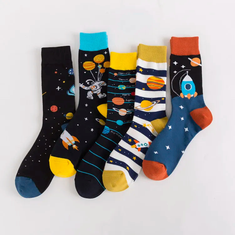 Custom Socks Proper Price Planet Space Universe Astronaut  Rockets  Cartoon Colorful Cute Socks for Men