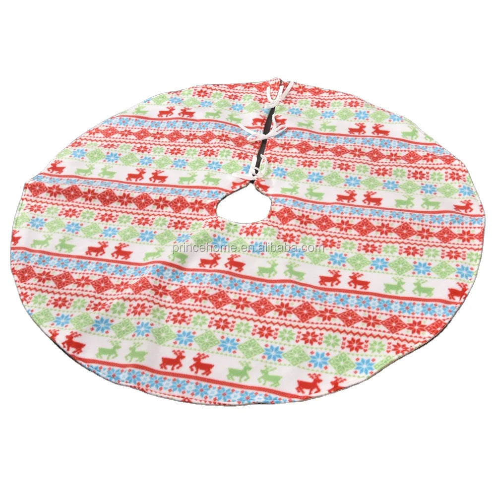 Sales Promotion 42'' Printed Reindeer and Snowflake Flannel Christmas Tree Skirt Soft Xmas Decoration for Tree