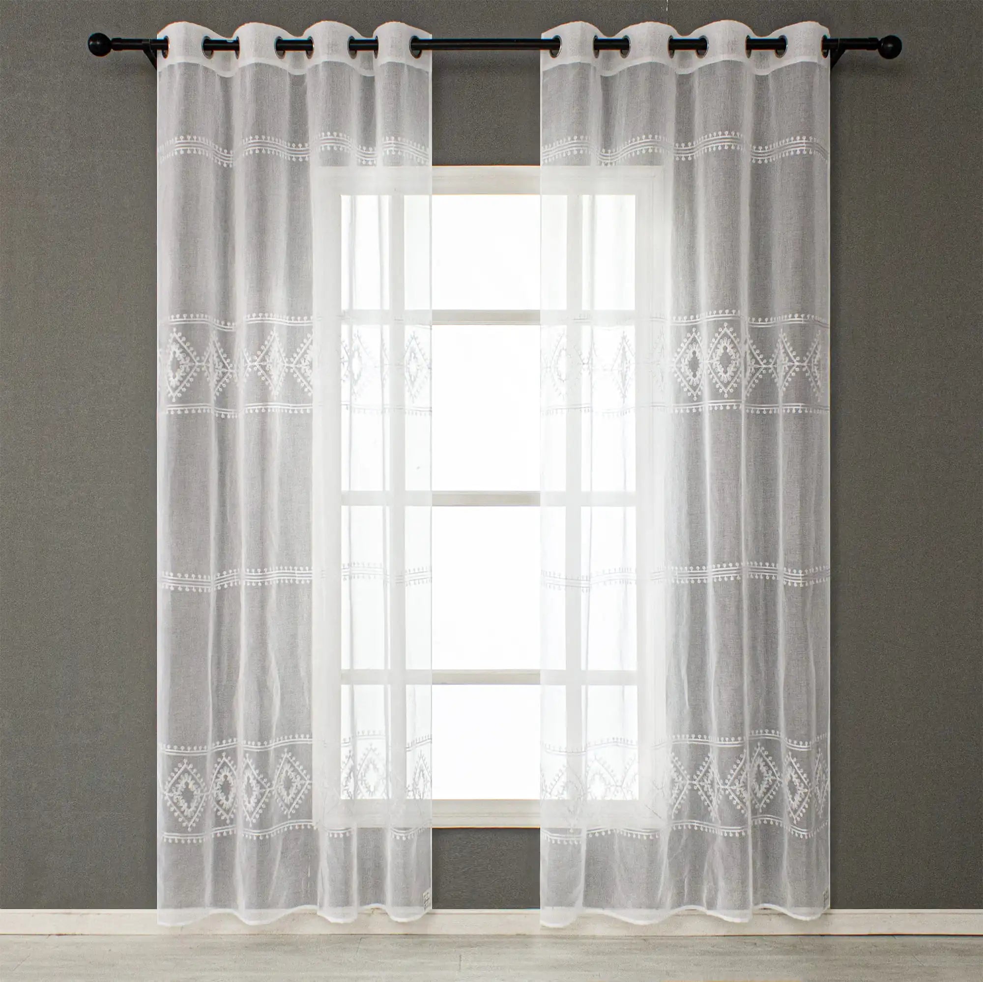 Wholesale Custom Size Modern European Style White Sheer Embroidered Tulle Curtains 100% Polyester for Living Room Window