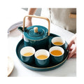 European Porcelain Afternoon Tea Cups Bamboo Handle Teapot Ceramic Tea Set with Tray