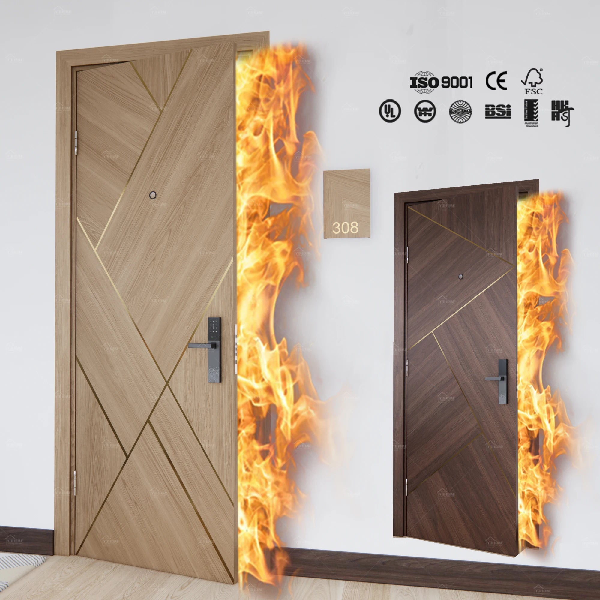 China Top Doors Manufacturer Guest Room Access Doors for Hotels Sound Insulation Wooden Hotel Doors