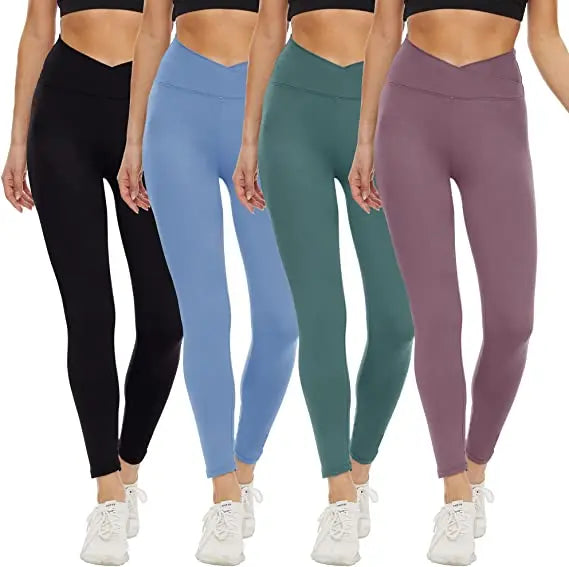Customizable Buttery Soft Gym Fitness Yoga Pants V Cut Cross High Waist Leggings with Breathable Knitted Fabric