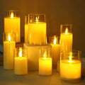 Battery Powered Flameless Flickering Pillar Led Candles Light in clear Glass Electronic Candle With Moving Flame