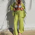 Wholesale Fashionable Women Sets Solid-Color Pleated Long-Sleeve Shirt and Pants Sets Casual Loungewear Sets