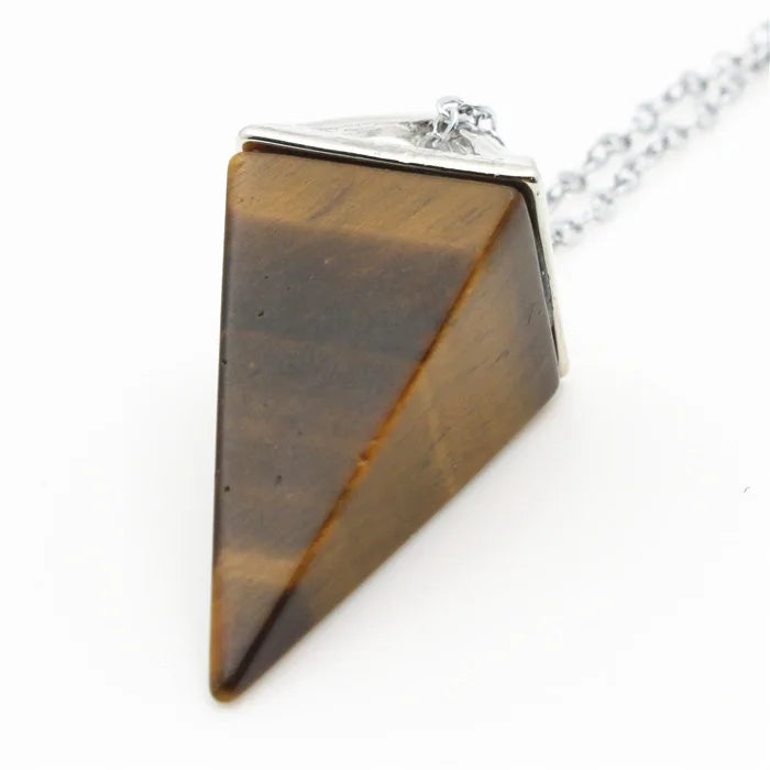 Diy Natural tiger eye Hexagonal Prism Pendulums with 7 Chakra Chain Healing Reiki Crystal Pendant for women