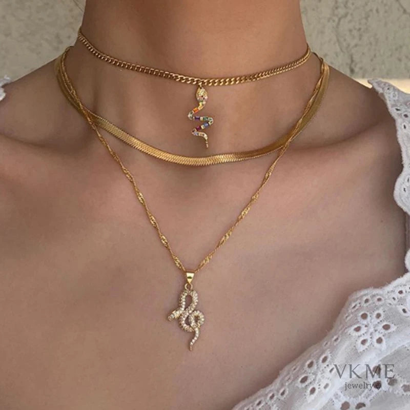 VKME New Design Multilayer Vintage Boho Snake Pendant Necklace for Women Jewelry