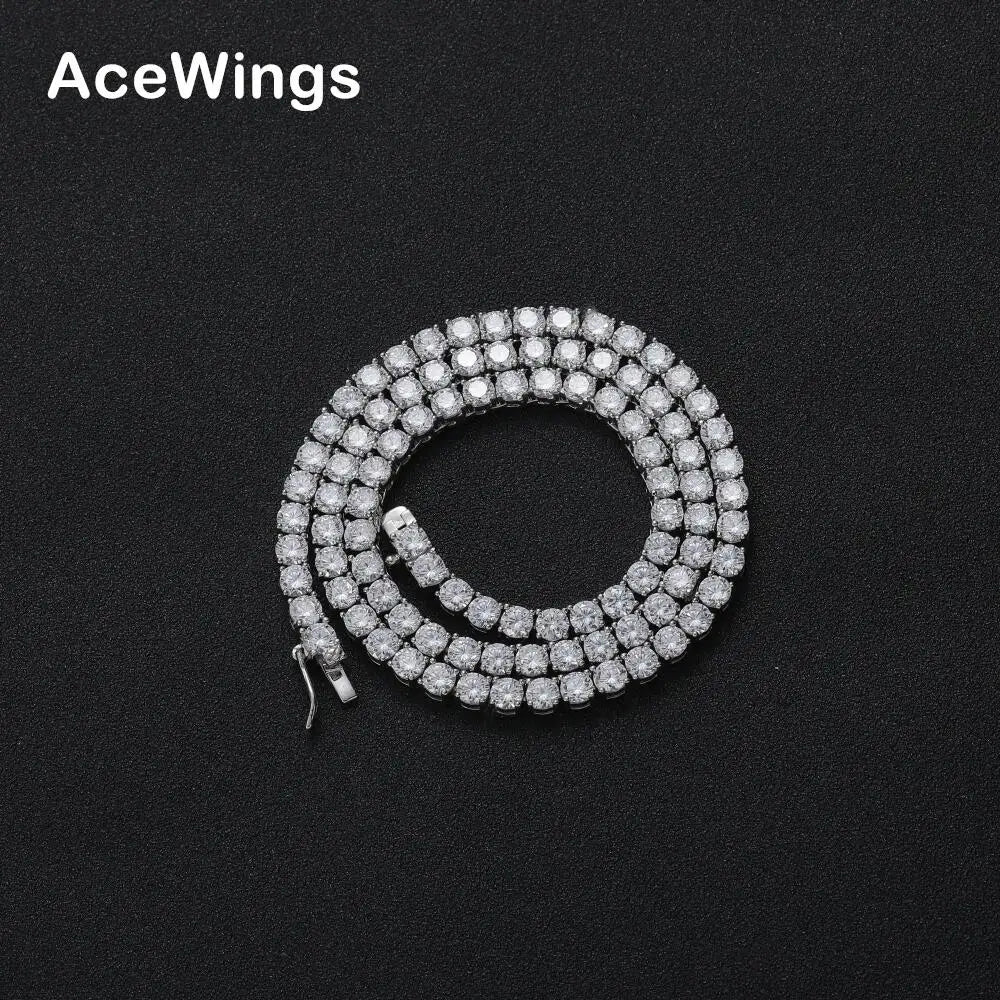 SS001  3mm 4mm  925 Sterling Silver  Tennis Chain 1 Row Necklace  Hip Hop Bling  Bling  Jewelry