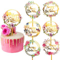 Exquisitely Flower Birthday Cake Topper Decoration Supplies Kids and Adults Happy Birthday Acrylic Glitter Gold Cake Topper