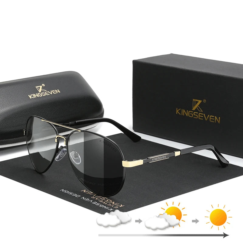 KINGSEVEN Glasses Men Fashion Aluminum Sun Glasses for Men Polarized Fishing Driving UV400 Photochromic Lens Glasses Women 7899