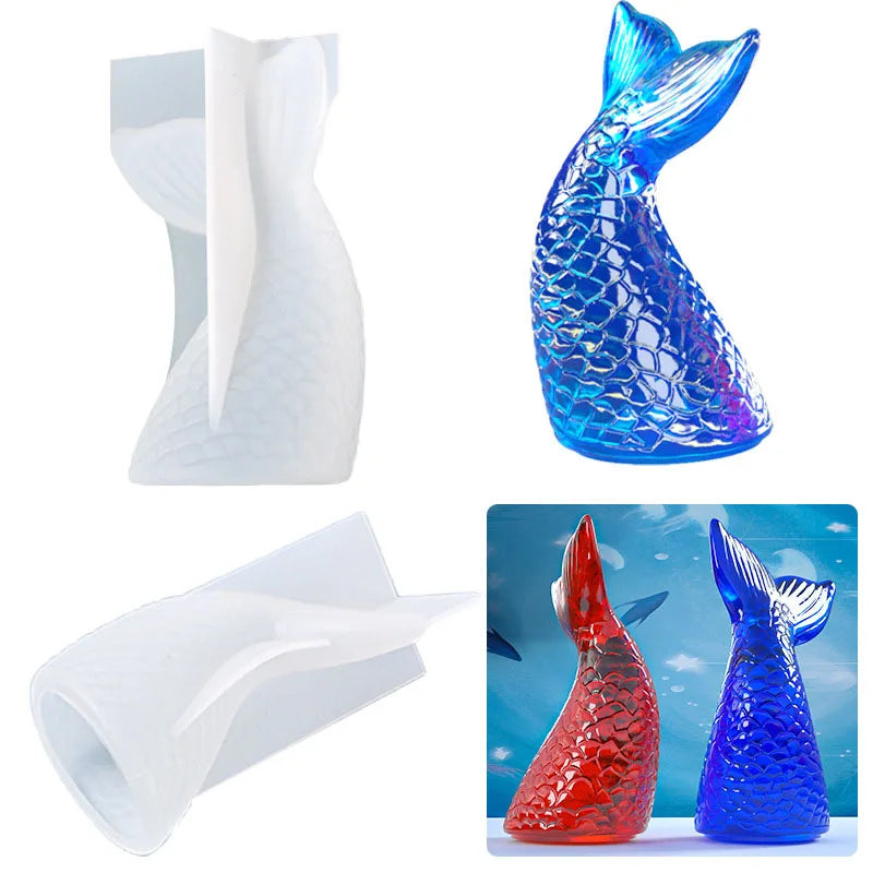 DIY Crystal Epoxy Mold 3D Mirror Mermaid Tail Backpack Ornaments Silicone Mold