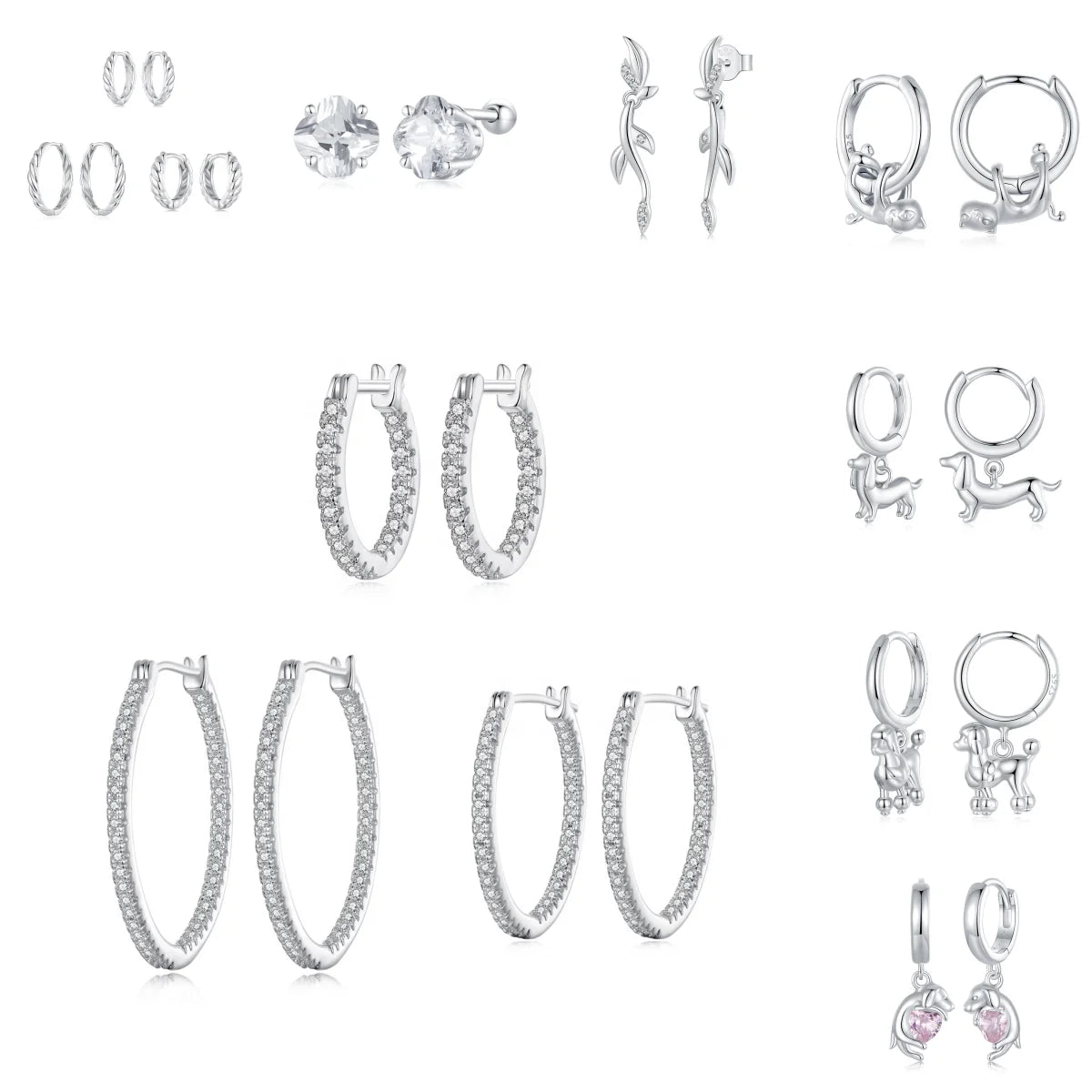 925 Sterling Silver Fashion Jewelry Earrings Fine Jewelry Zirconia Leaf Clover Cute Cat Dog Metallic Twist Sparkling Earrings
