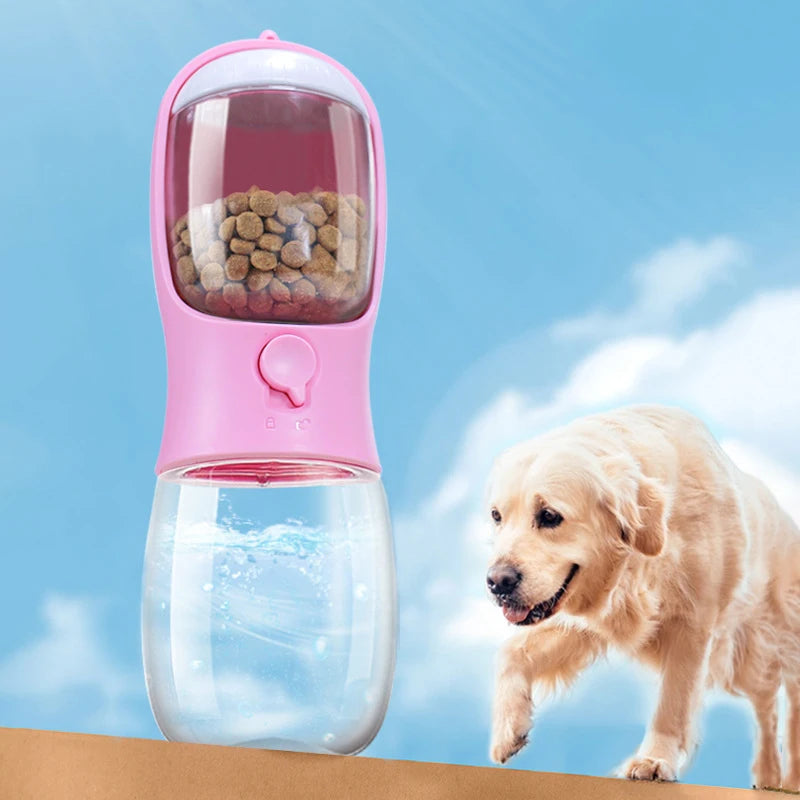 300ml Portable Pet Water Bottle with Food Container Reusable 2 in 1 Dog Water Dispenser Bottles