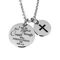 Wholesale Custom Christian Jewelry UV Enamel Laser Engraving Stainless Steel Round Pendant Necklace Cross Pattern Charm Necklace