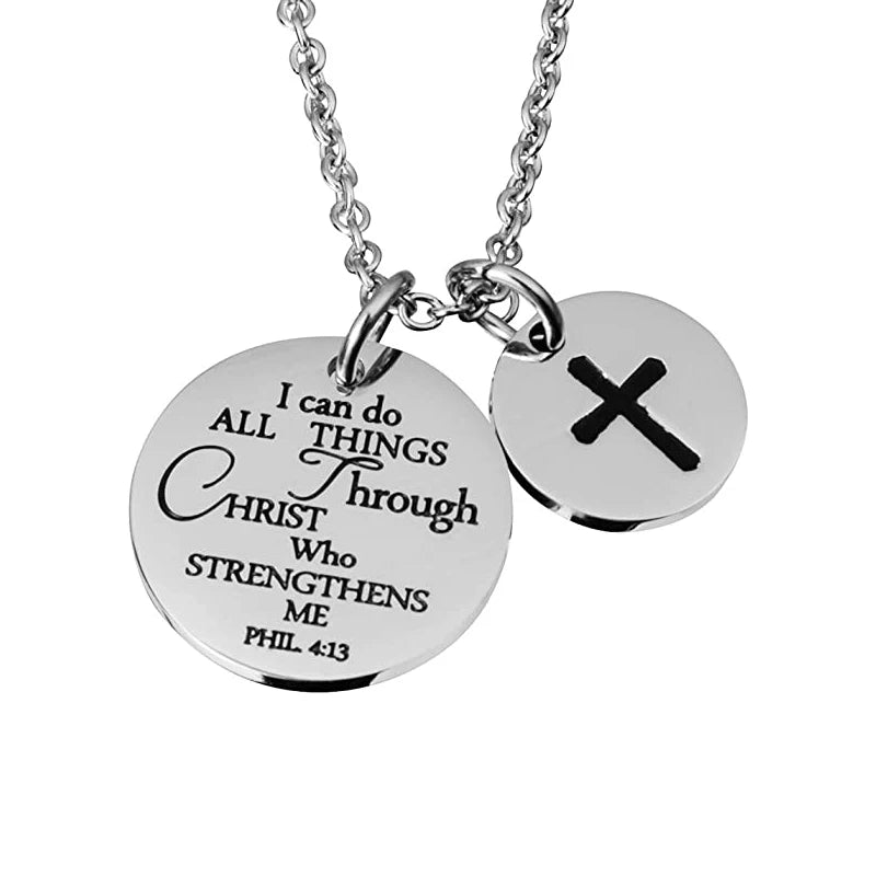 Wholesale Custom Christian Jewelry UV Enamel Laser Engraving Stainless Steel Round Pendant Necklace Cross Pattern Charm Necklace