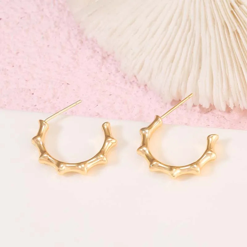 Wholesale Customized 14K Gold Plated Earring Accessories Bamboo Shape Jewelry Earrings for Women