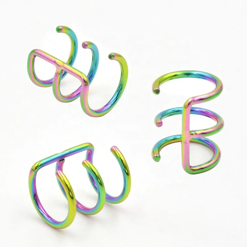 Stainless Steel Fashion Ear Cuff Gold Color Plating None Piercing Lip Ring Fake Labret Lip Piercing Jewelry