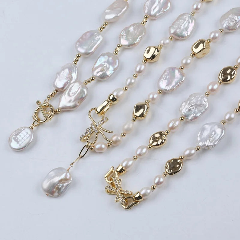 Fashion Coin Keshi Baroque Freshwater Pearl Simple Necklace Clavicle Chain Jewelry