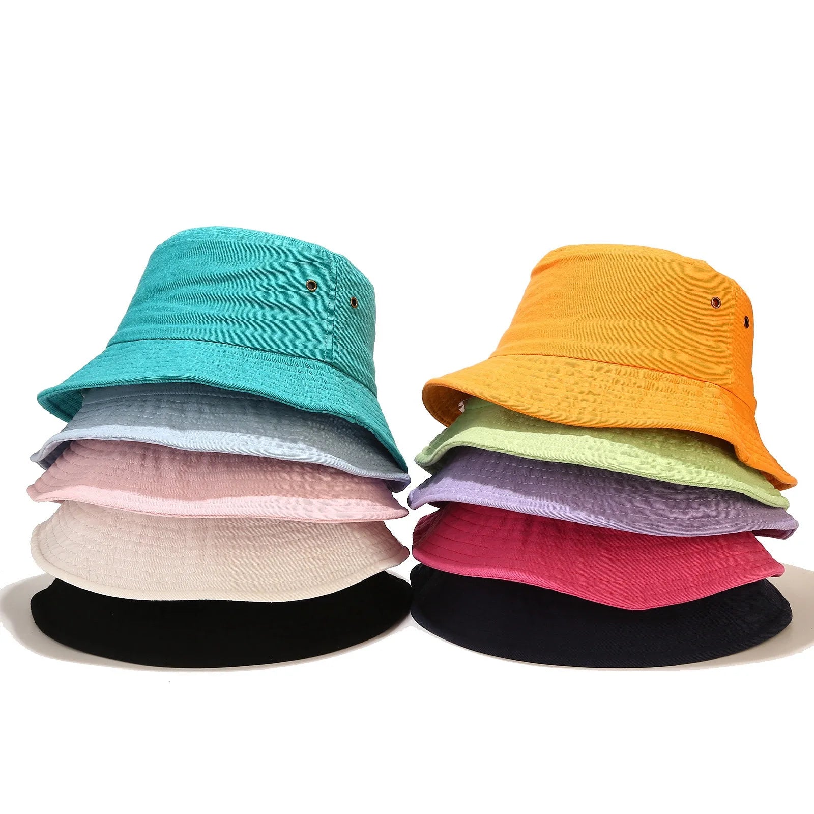 Vintage Classic Summer Solid Color Blank Plain Sunshade Unisex Adult Sun Beach Cotton Fisherman Cap Bucket Hat