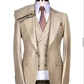 Tailor Made Beige Men's Suits 3 Pieces Set (Jacket+Vest+Pant) Custom Made Men's Blazer Formal Wedding Tuxedos Suits for Men