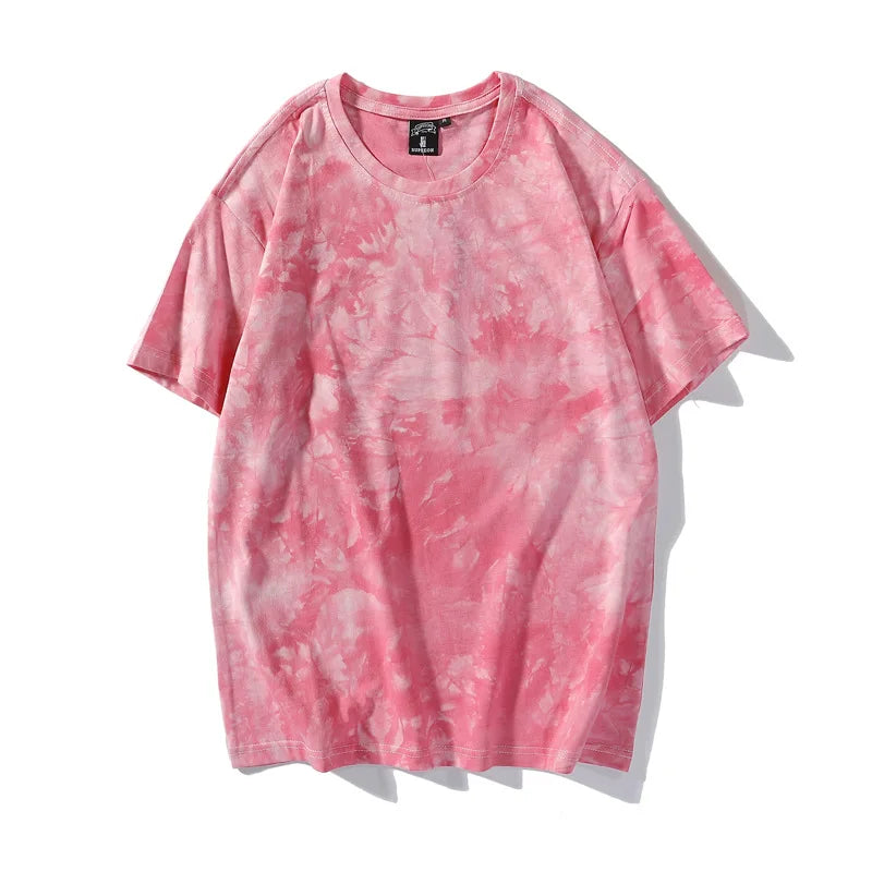 Wholesale Unisex Streetwear T Shirt Tie Dye Short Sleeve O Neck Summer Plain Men's Hip Hop T Shirt