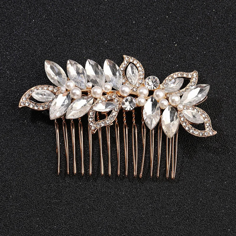 SLBRIDAL Alloy Clear Rhinestones Crystal Pearls Bridal Hair Comb Hair Clip Wedding Headpieces Hair Accessories Women Jewelry