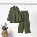 S-5XL Women's Two-piece Women's Lapel Long-sleeved Shirt Spring and Autumn Casual Solid Color Pants Wide Leg Suit