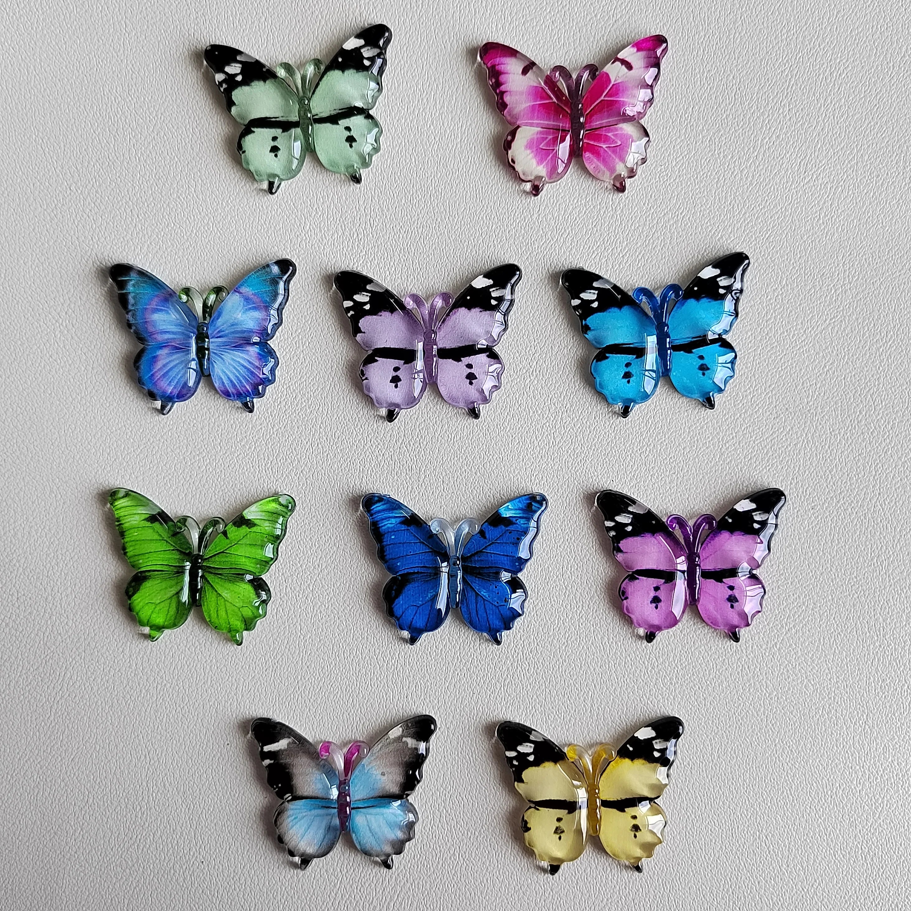 100pcs Resin Shiny Colorful Crystal Butterflies Flatback Appliques Ornaments Home Figurines Decor Butterfly Crafts 38mm