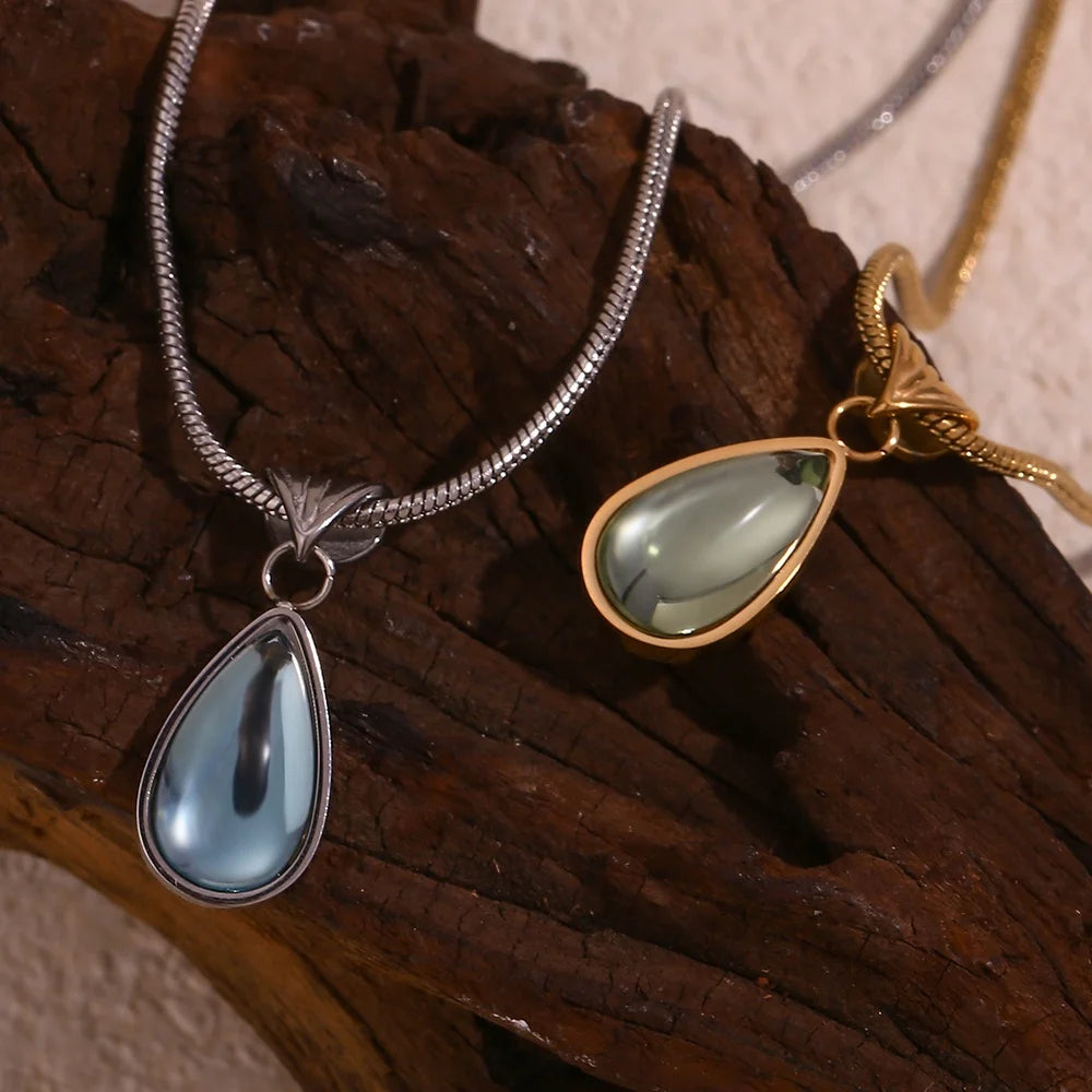 Dreamshow Vintage Jewelry Water Drop Pendant Necklace Rhinestone Choker PVD Gold Plated Stainless Steel Jewelry