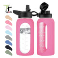 TTSPORTS High Boron Glue Glass With Time Scale and Silicone Protective Cover Sport Water Bottles