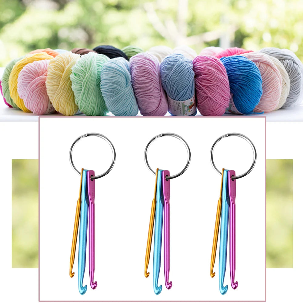 3Sizes/set Multicolour Mini Aluminum Keychain Crochet Hooks DIY Crafts Tools Knitting Needles Environmental Friendly Simple