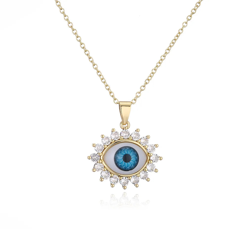 Personality Punk Exaggerated Evil Eye Pendant Necklace Female Versatile Necklace Copper Gold Plated Jewelry