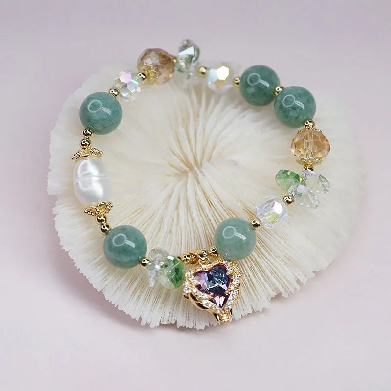 Ocean Heart Bracelet for Female New Design Baroque Pearl Zircon Crystal Bracelets Charms Bracelet Beaded Bangle Jewelry