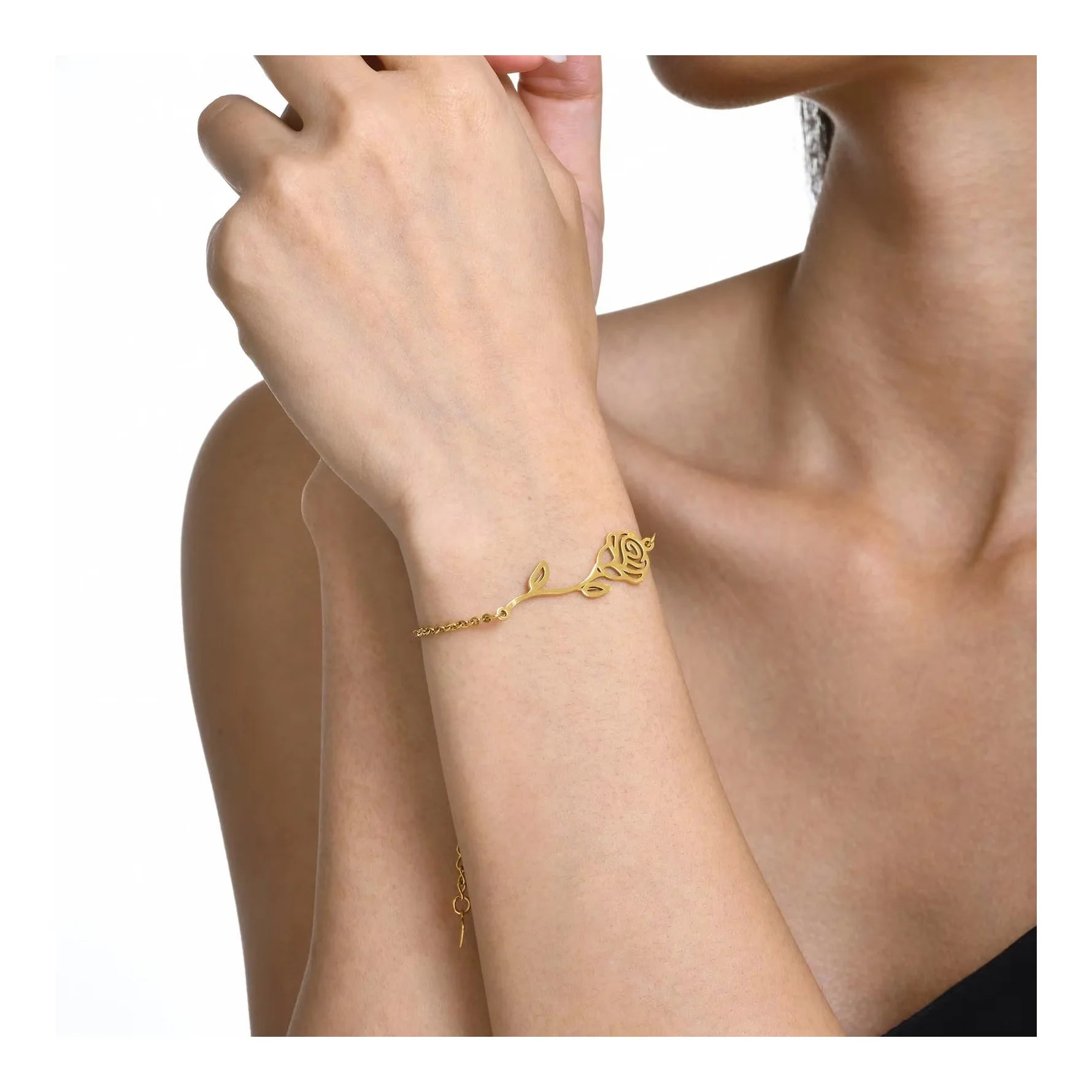 18k Real Gold PVD Plating Lovely Rose Flower Bracelet 18K Gold Fine Jewelry for Valentine's Day Birthday Gift