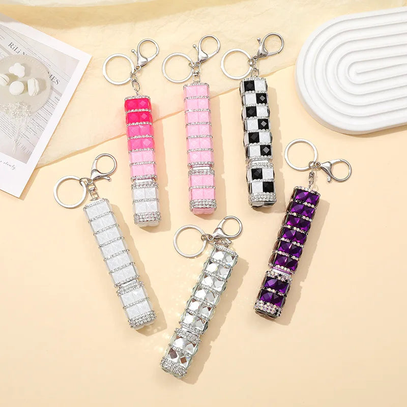 Portable Mini Pocket Rhinestone Spray Pump Bottle Luxury Crystal Bling Perfume Dispenser Bottle Keychain