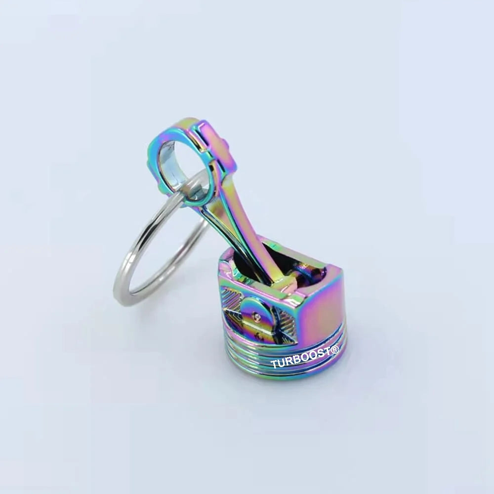 Neo Chrome 3D Piston Keychain | Rainbow Engine Keyring | TURBOOST Dropshipping
