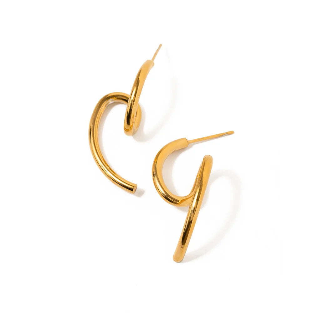 Dropshipping New Trendy Waterproof 18k Gold Plated Stainless Steel Jewelry Gift Dainty Surface Irregular Earrings for Women